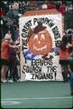 A sign prepared for the football team's entry onto the Parker Stadium field