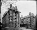 Portland Hotel, from corner of 6th and Yamhill. Horse and buggy behind foreground fence.