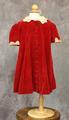 Child's Dress of deep red velvet with needlework lace collars, layered, with scalloped edge