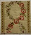 Textile panel of ivory silk taffeta with hand-woven brocade of stemmed flowers with leaves