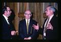 Chancellor Lieuallen talking to Myron Cropsey and Al Roberts at Oregon School Employees Association meeting, Corvallis, Oregon, May 1974