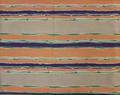 Textile panel of peach, taupe, purple, white, and green cotton in a design of varying, irregular horizontal stripes