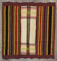 Textile Panel of hand-woven, yarn-dyed cotton in natural white, red, yellow, green, and black