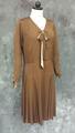 Dress (Chemise) of brown rayon crepe with V-neckline with attached sash bow-tie at center-front