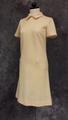 Dress; sheath of beige virgin wool with spread collar and short sleeves