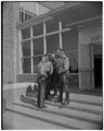 State Police School participants chatting on the steps of Withycombe Hall; Summer Session