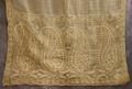 Shawl of ecru cotton mull with elaborate eyelet embroidered band trim