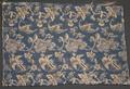 Textile panels of blue ribbed silk with a scrolling design with Japanese phoenix