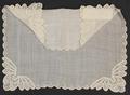 Handkerchief of fine ivory linen completely edged in scalloped embroidery with eyelets