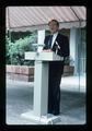 John Byrne speaking at Burt Hall dedication, Oregon State University, Corvallis, Oregon, 1987