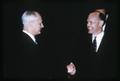 Dr. Jack Decius, being congratulated by President Jensen for receiving first OSU Alumni Association Distinguished Professor Award, 1965