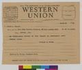 Copy of a telegram to Harry C. Edmunds from Gertrude Bass Warner