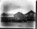 Peninsula Lumber Co. office crew with electric jitney 'with 24' x 24' -70' toothpick.'