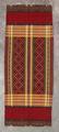 Table Runner of hand-woven deep red raw silk with woven bands