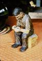 Self portrait, carver at workbench, 11 x 5.5 inches, white gasoline and oil paint stain, pine, made about 1955