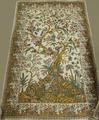 Palampore of natural muslin block printed and painted with a Garden of Paradise design at center