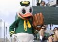 Duck mascot with a baseball glove, 2013