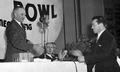 OSC football player Don Durdan being recognized by Earl Snell at the Rose Bowl Banquet