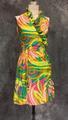 Sundress of vibrant, multi-colored cotton in a tropical-like print with turquoise, pinks, yellows and purples