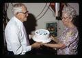 John Fowler and Katherine Fowler at with 90th birthday cake, Corvallis, Oregon, circa 1973