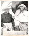 Nathan Heath, Warm Springs Chief, and Paul Muller. Picture taken at Tygh Valley Fair about 1970. Heath was a long time friend of Muller who promoted the Indian program at the Fair. Paul and Lloyd Woodside worked together for years with the Indians