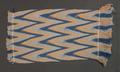 Textile Panel of woven blue, pale blue and warm beige wool in a pattern of chevron stripes