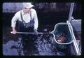 Al Ott with steelhead in landing net, Oregon State University, Corvallis, Oregon, circa 1970