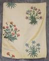 Textile Panel of ecru silk satin brocaded with three shaded floral bushes