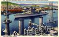 Postcard depicting the view of the U. S. S. Indianapolis saluting Battleship Oregon, Portland Harbor, Oregon