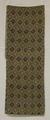 Obi of beige cotton and paper with block print repeat pattern of diamonds blocked in two brown lines that intersect