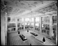 Interior of US National Bank, Portland. View from balcony to first floor, with tellers' cages surrounding lobby.