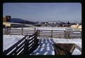 Forestry facilities and horse barn seen from sheep pen window, Oregon State University, Corvallis, Oregon, March 1971