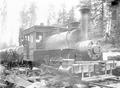 Logging railroad locomotive engine with log