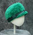 Hat of Kelly green faux fur with dark green satin band with pleats
