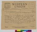 Copy of a telegram to Mabel K. Garner from Gertrude Bass Warner