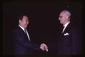 Chih Wang greeting President Jensen, Oregon State University, Corvallis, Oregon, circa 1965