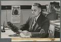 Paul Dunn in his office inspecting a pinecone