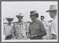 Bill Jaeger, Condon, Warren Kronstad, Wilson Foote, and Norman Goetze harvesting barley, Obregón, Mexico