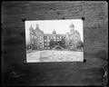 Front view, St. Helens Hall, Portland. Driveway and yard in foreground. Copy of postcard print.