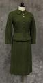 Skirt suit of olive green wool jersey