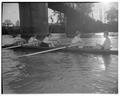 The women's intramural crew team from Winston House rowing on the Willamette River