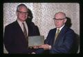 Al Roberts presenting service award to Myron Cropsey at Oregon School Employees Association meeting, Corvallis, Oregon, May 1974