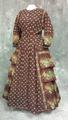 Dress of maroon wool challis with tiny bouquet print and large bouquet print