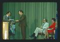 Stuart Knapp presenting award to history professor, Oregon State University, Corvallis, Oregon, 1974
