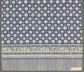 Textile panel of ivory and medium blue cotton with a floral pattern and figured bands at lower portion