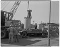 Giant transformer given to electrical engineering department for lab work in Dearborn Hall, September 7, 1950