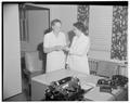 "Mrs. Lora Mortenson of Philomath, 36-year-old starting work for M. D., and Dr. Meller of the health service," September 1954