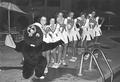 Benny Beaver with the cheerleaders