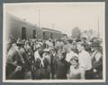 Corvallis citizens at train with boarding cadets, circa 1918