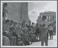 Choralaires hear a lecture on Greek history before the Temple of Athena Nike on the Acropolis in Athens, July 11, 1971